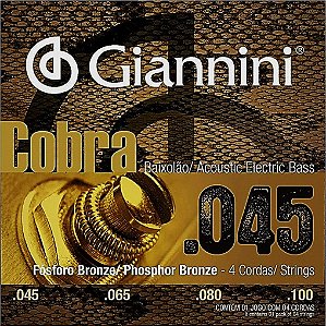 Encordoamento Baixolão Giannini  GEEBASF Cobra Fósforo Bronze - 4 Cordas 0.45
