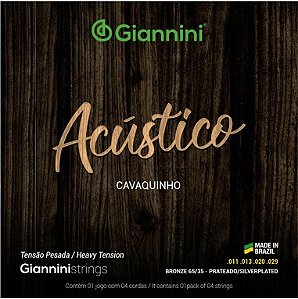 Encordoamento para Cavaquinho Giannini Acústico Bronze - Tensão Pesada - 65/35 GESCPA (.011 – .029)