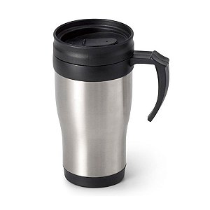 Caneca de inox 400ml. Tampa com vedação e bocal com trava de segurança Personalizada
