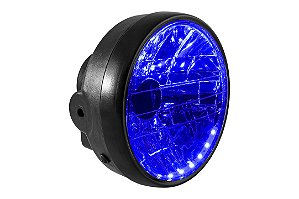 Farol Completo sem Lampada Titan/ Fan 125/ Titan 150 KS/ Fan 150 até 2008 com Led Azul e Aro Preto
