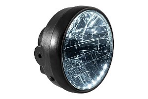 Farol Completo sem Lampada Titan / Fan 125 / Titan 150/ Fan 150 ate 2008 com LED Branco e Aro Preto