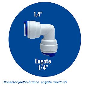 Conector Joelho Branco com Engate Rápido Duplo 1/4"