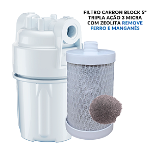 Filtro 5" Carbon Block dupla ação Classe B 3 micra com zeólita