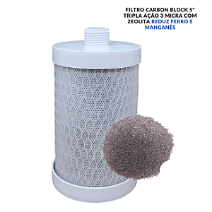 Refil Carbon Block 5" Tripla Ação, Bactericida Com Zeólita