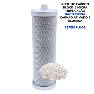 Refil Carbon Block 10" 3 Micra Retém Flúor