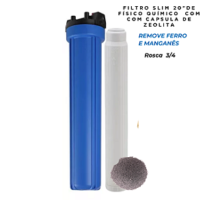 Filtro Slim 20" com Cápsula de Zeolita Remoçãõ de Ferro e Manganês