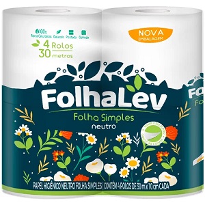 Papel hig. folha simples neutro Folhalev 4x30m