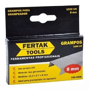 Grampos p/ grampeador 8mm c/1000 Fertak Ref. 8508