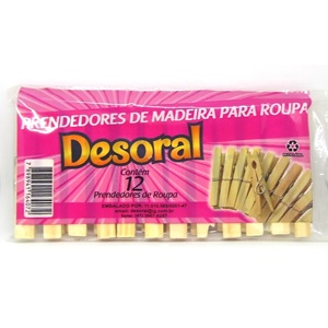 Prendedor de roupas madeira Desoral c/ 12 und