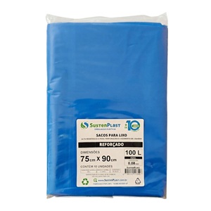 Saco plástico p/ lixo azul c/ 10 pcs Sustenplast 100L
