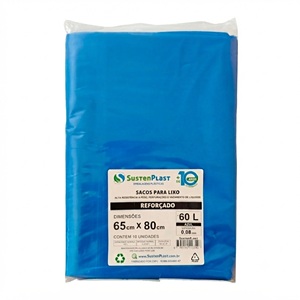 Saco plástico p/ lixo azul c/ 10 pcs Sustenplast 60L
