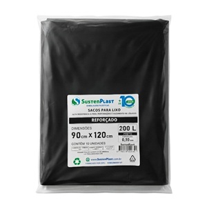 Saco plástico p/ lixo preto c/ 10 pcs Sustenplast 200L
