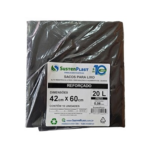 Saco plástico p/ lixo preto c/ 10 pcs Sustenplast 20L
