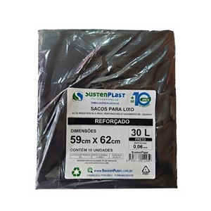Saco plástico p/ lixo preto c/ 10 pcs Sustenplast 30L