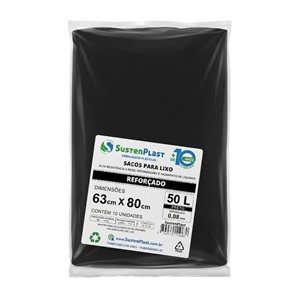 Saco plástico p/ lixo preto c/ 10 pcs Sustenplast 50L