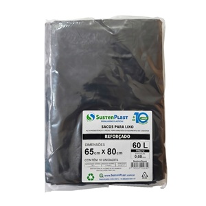 Saco plástico p/ lixo preto c/ 10 pcs Sustenplast 60L