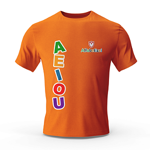 Camiseta AEIOU Promocional Laranja Alfabetizei