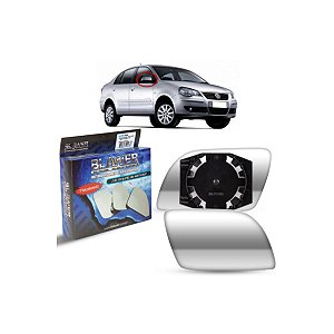 Lente do Retrovisor com Base Metalizado Plano lado Direito Polo 2003 a 2009