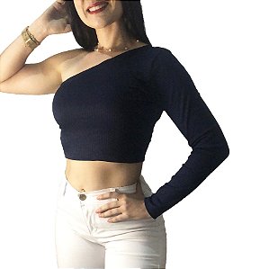 Top Cropped Mula Manca Azul Marinho