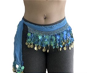 Lenço de quadril azul holografico dança do ventre