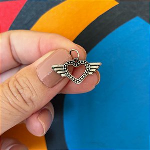 Pingente Coração Alado Old Scholl Prata 925