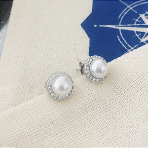 Brinco Feminino Pérola redonda altura 2 cm Prata 925