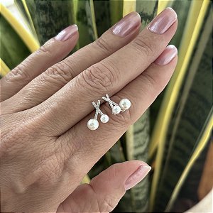 Brinco Elegante Pérolas , Prata 925.