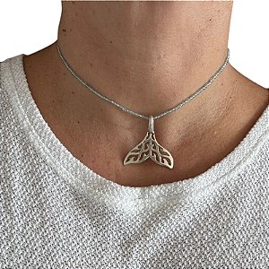 Pingente Rabo de Sereia com Chocker Água marinha pedra natural