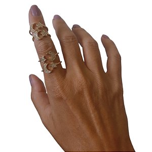 Anel lua e estrela regulável banho de ouro amarelo