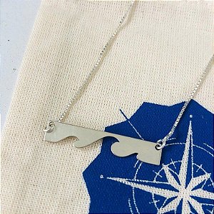 Colar Placa Onda Recortada Surf Prata 925