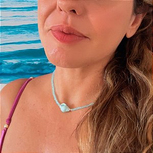 Colar Chocker Cristais Com Concha Azul