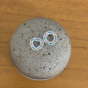 Colar Prata 925 cravados com zirconias coloridas círculo ou coração