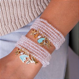 Colar Longo Cristais ou Pulseira com Pingentes Fundo do Mar