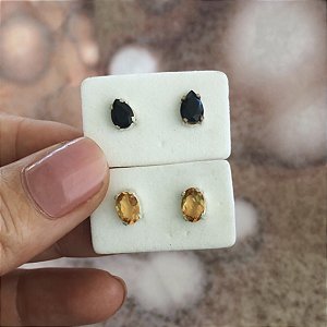 Brinco Facetado Pedra Natural Citrino Amarelo com Prata 925
