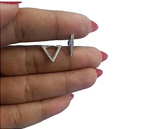 Brinco Argola Triangular com microzirconias Prata 925