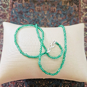 Chocker Ágata Verde 40 cm bola 2MM e fecho em Prata 925