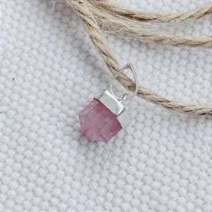 Pingente Ponta Quartzo Rosa Mini com acabamento Prata 925