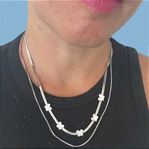Gargantilha Borboleta Madrepérola e Veneziana Aço Inoxidável Antialérgico