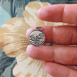 Pingente Medalha redonda Ondas  Prata 925