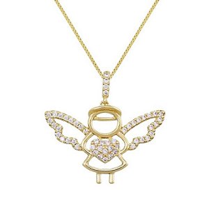 Colar E Pingente Anjo Da Guarda Proteção Banhado Ouro 18k