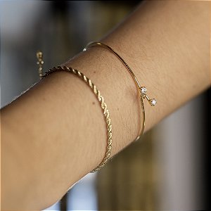 Bracelete banho de ouro amarelo duas zirconias
