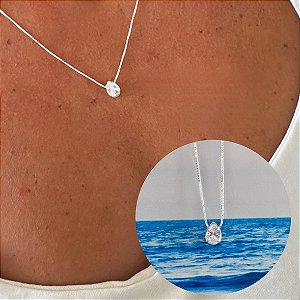 Pingente Gota Cristal e corrente veneziana Prata 925