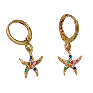 Brinco Estrela Do Mar Anzol Cravado zirconias coloridas