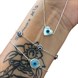 Pulseira Olho Grego Madreperola Prata 925
