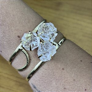 Bracelete cristal transparente triplo banhado a ouro amarelo