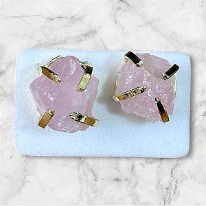 Brinco Pedra Natural Quartzo Rosa ou citrino amarelo banho ouro amarelo