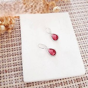 Pingente Gota Pedra Vermelha 1cm em Prata 925