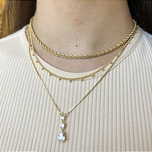 Pingente Ponto de Luz Triplo Banho de Ouro Amarelo 18 k com Zircônia formato coração