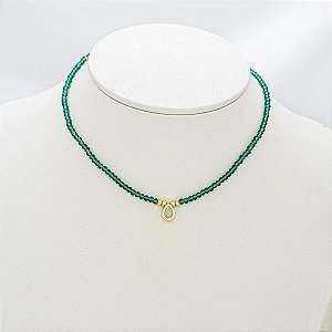 Choker Cristais Verde com Gota Zircônia
