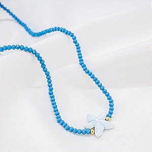 Choker Cristais Azul com Estrela do Mar em Resina